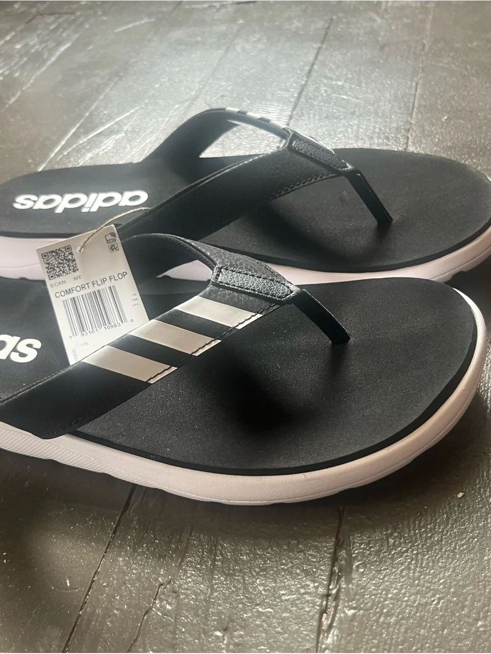 adidas Black and White Kids' Athletic Flip Flops